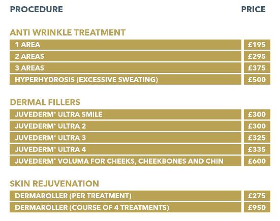 Non surgical cosmetic price list2